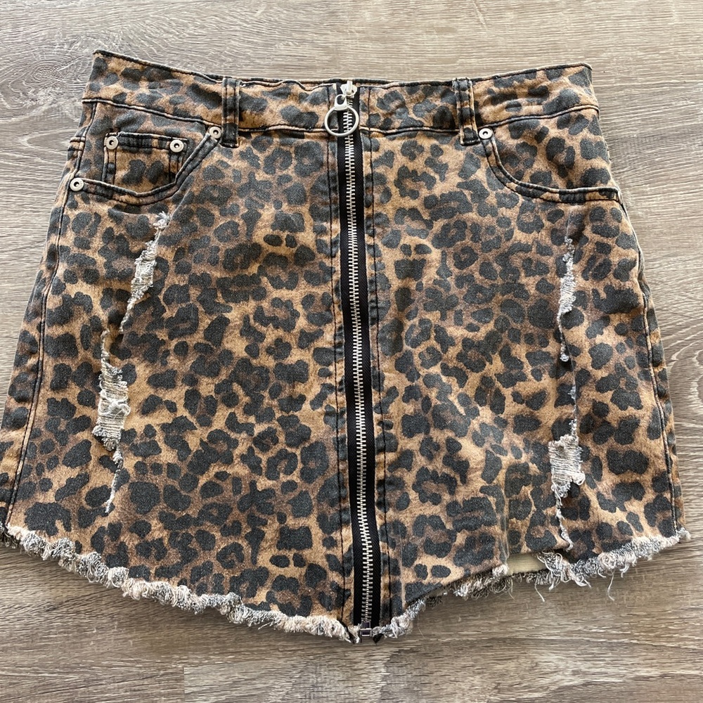 leopard jean skirt